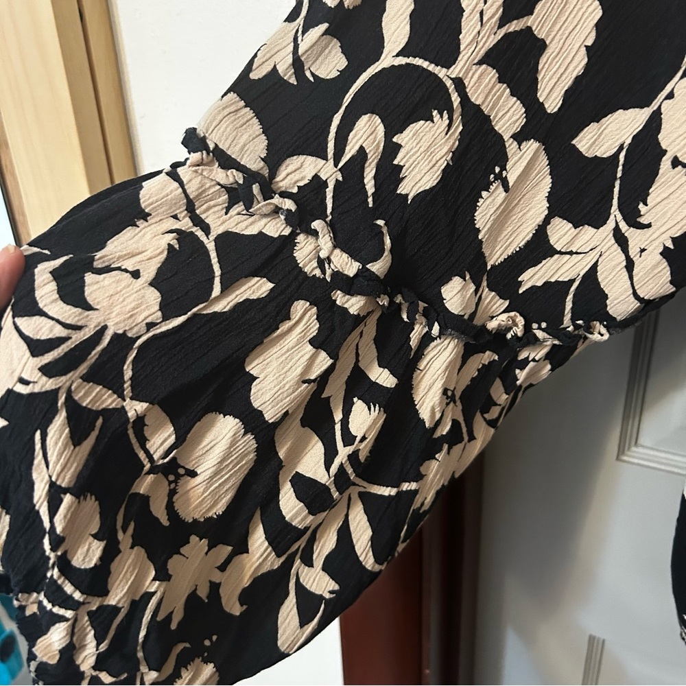 Knox Rose Balloon Sleeve Tassel Top Black and Cream Floral Flowy Swingy Sz XXL - Picture 5 of 10